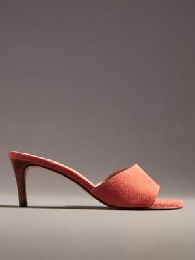 Anthropologie Coral Suede Slide Heels Kitten Heel Mules Size 8.5 EU39 NWT